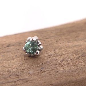 BVLA Beaded Trillion with Seafoam Tourmaline, 14K White Gold, Threadless End